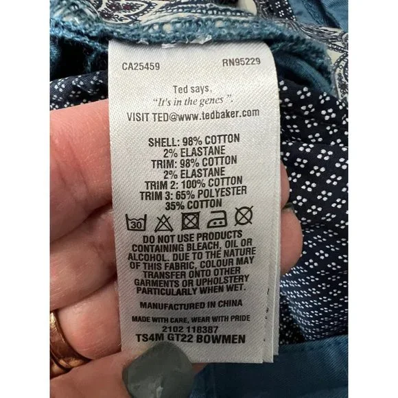 Msrp TED BAKER Stretch Cotton Blue Flat Front Chino Pants 30 x 31